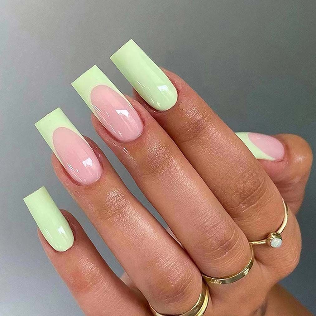 24pcs/Box Wave Line Square Head Press On Nails Pink