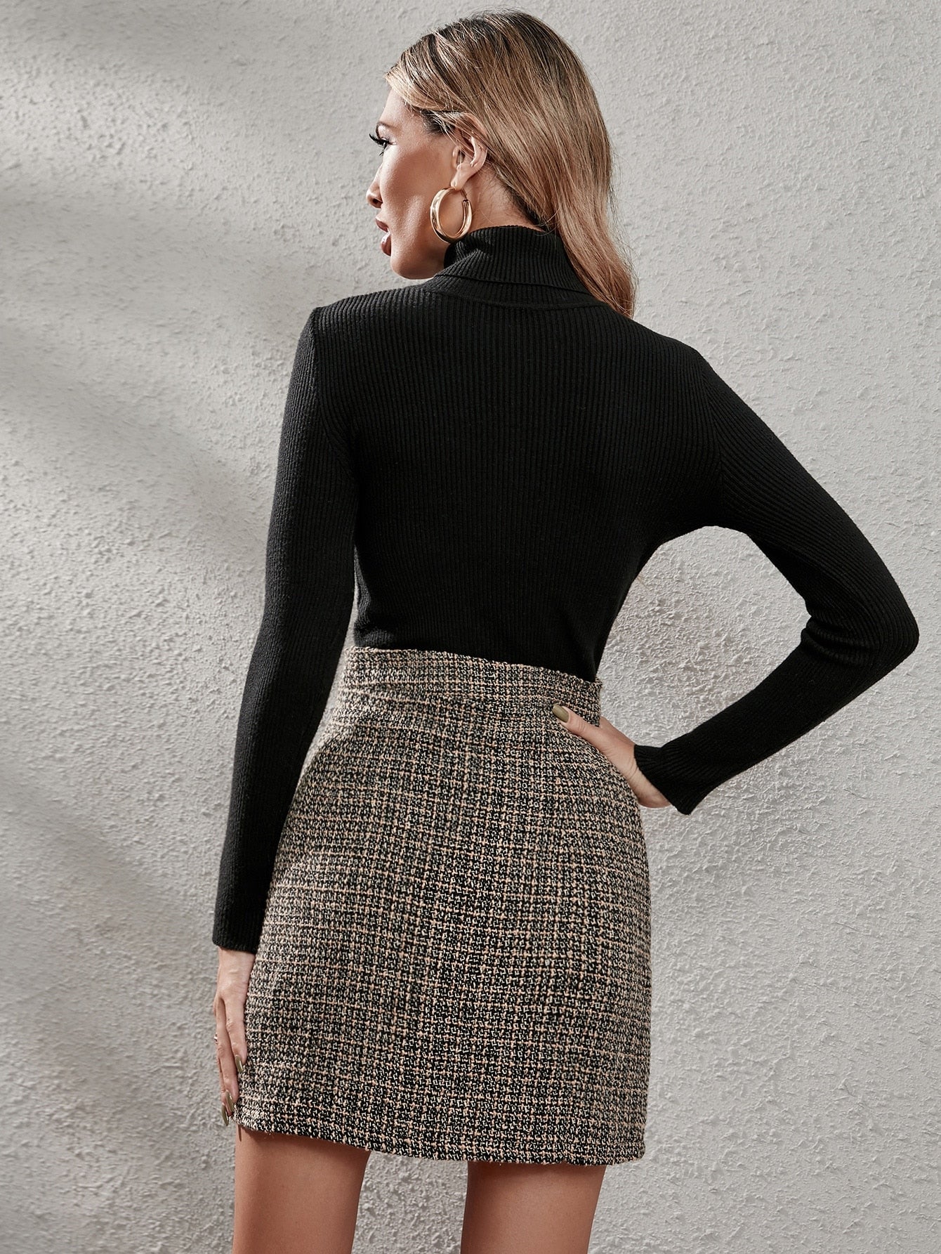 Tweed Pearl Button Mini Skirt