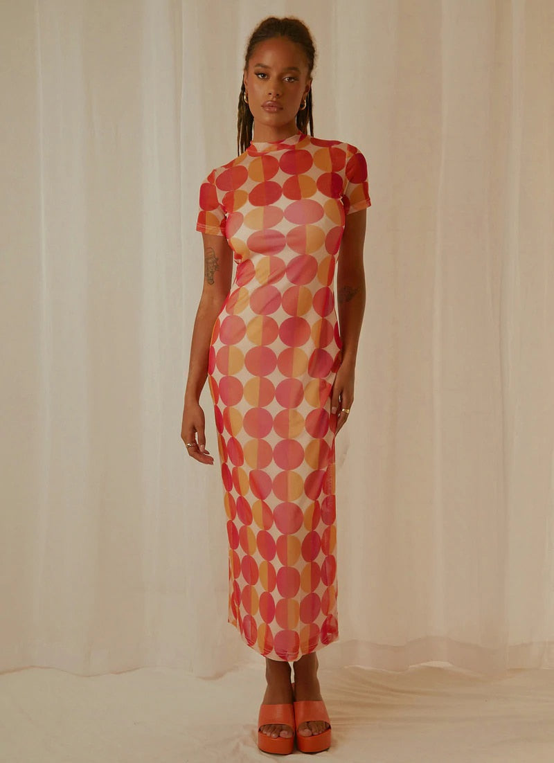 Orange Graphic Print Maxi Dress
