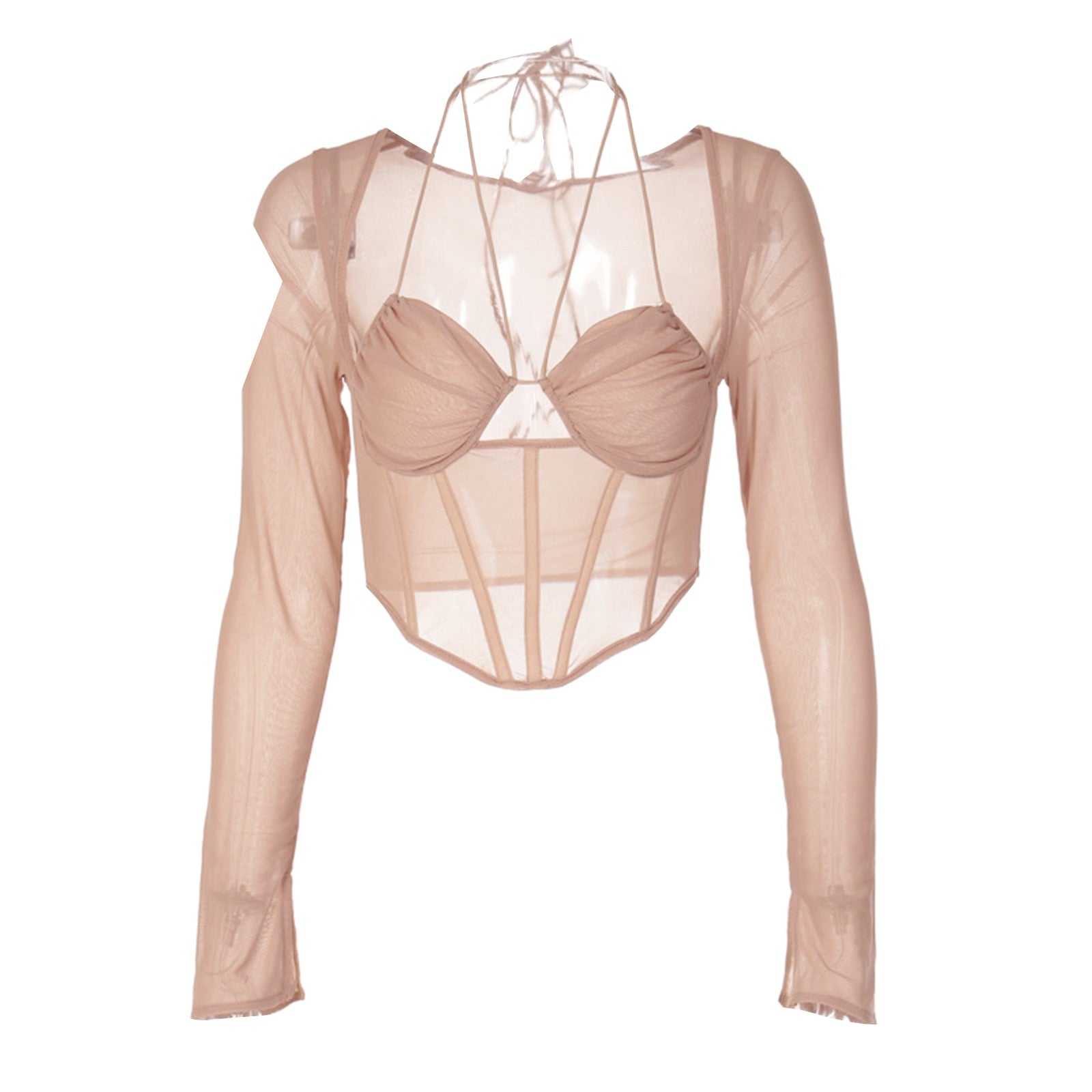 Hollow Out Halter Tie Up Mesh Top (3 Colors)