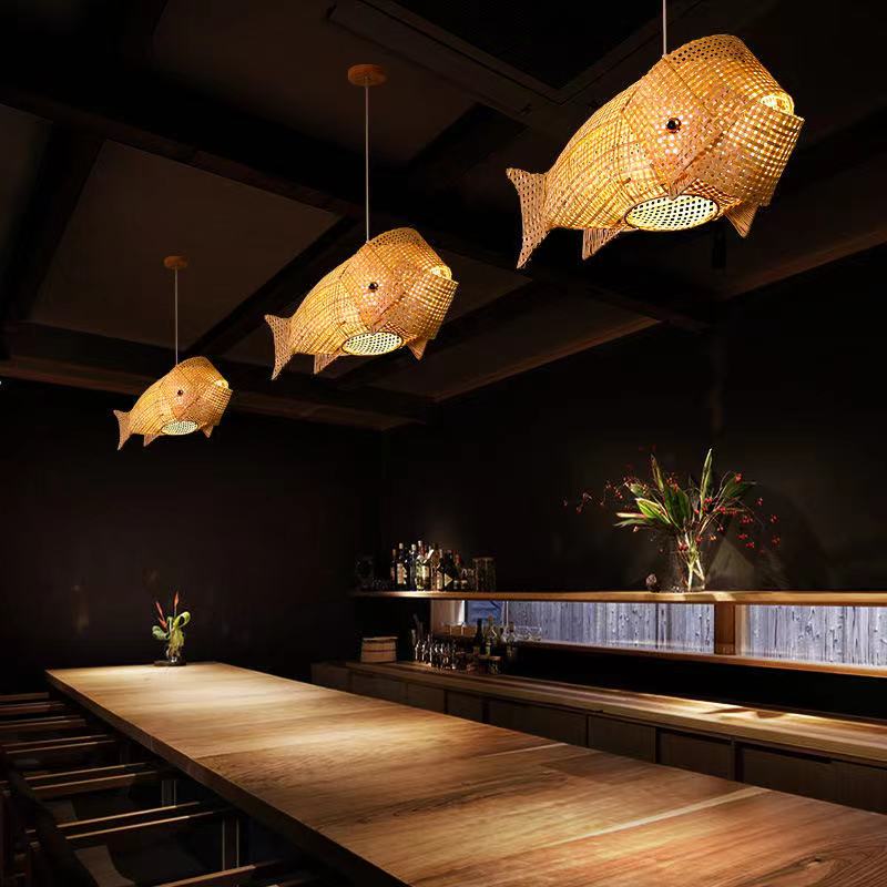 Modern bamboo Whale Lamp
