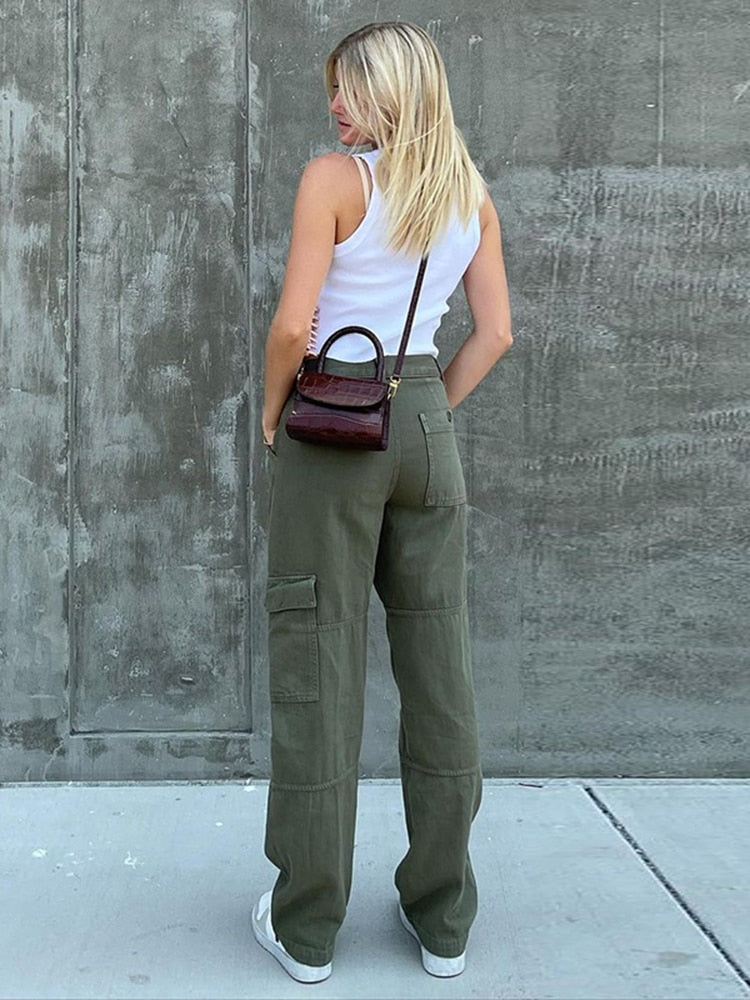 Cargo Wide Leg Straight Jeans