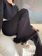 Black Tassel Flare Knitted Pants