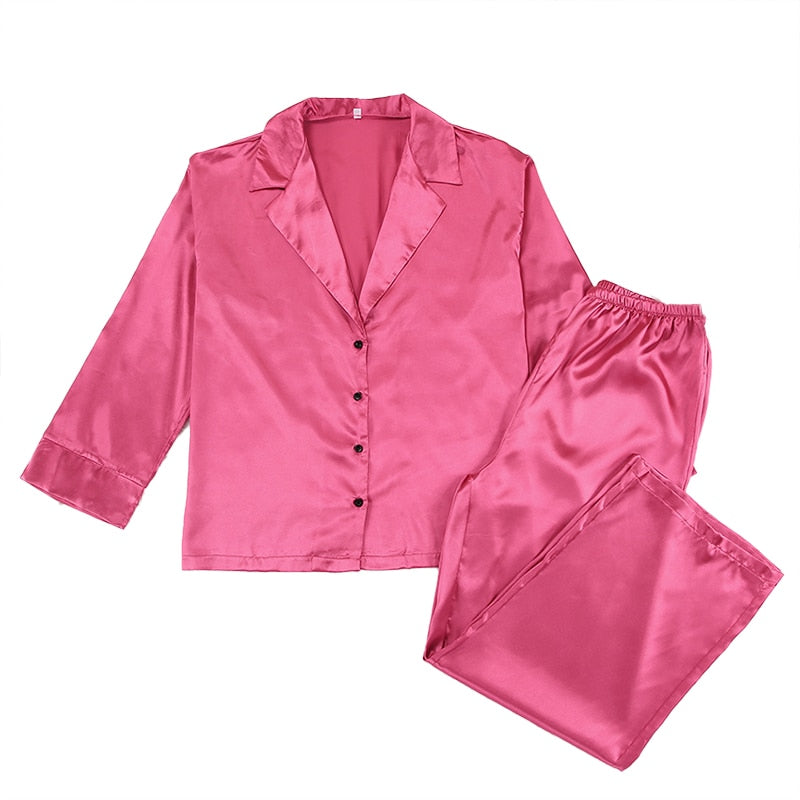Satin Silk Loose Long Sleeve Pyjama Set