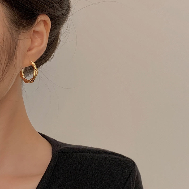Twist Metal Circle Geometric Round Hoop Earrings