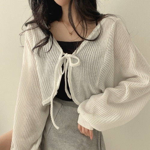 Lace-up Crop Top Cardigan
