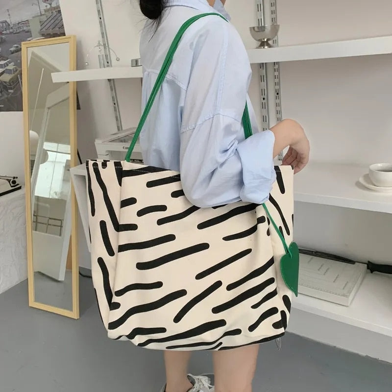 Zebra Stripes Canvas Large Tote Bag