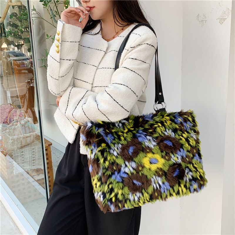 Camouflage Faux Fur Totes Bag