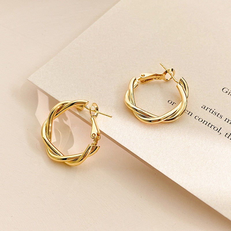 Twist Metal Circle Geometric Round Hoop Earrings