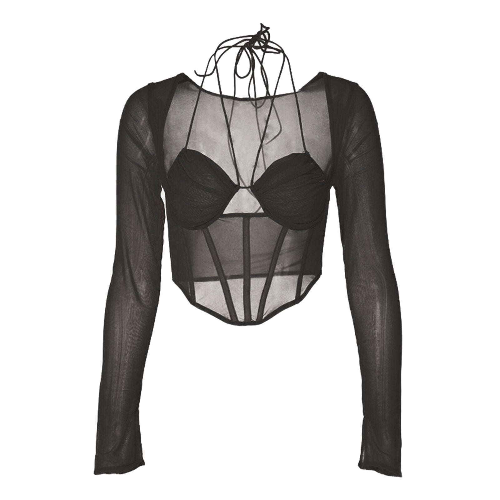 Hollow Out Halter Tie Up Mesh Top (3 Colors)