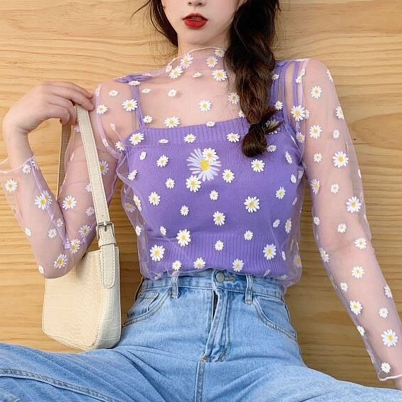Turtleneck Daisy See Through T-shirt