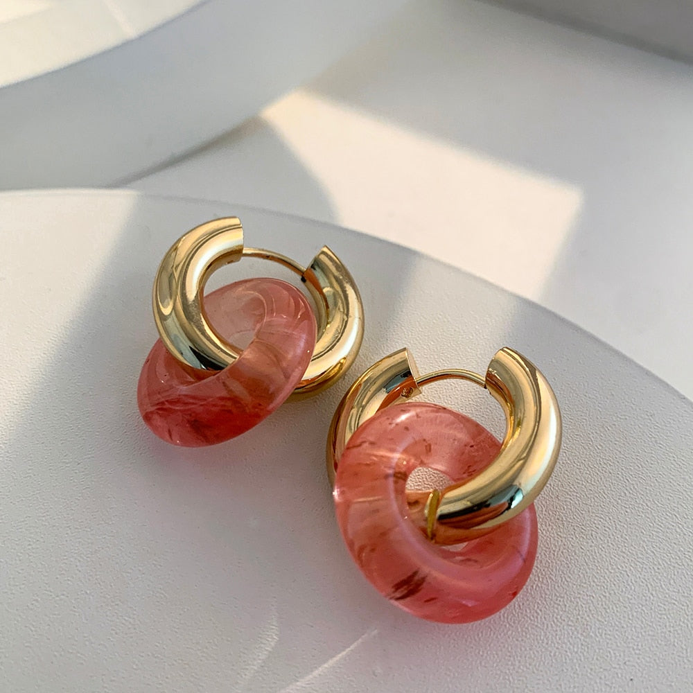 Pink Transparent Resin Geometric Hoop Earrings