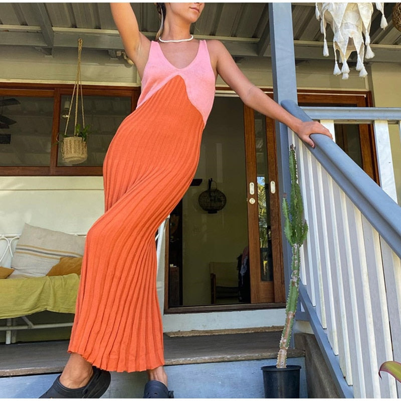 Orange/Pink Backless Knit Dress