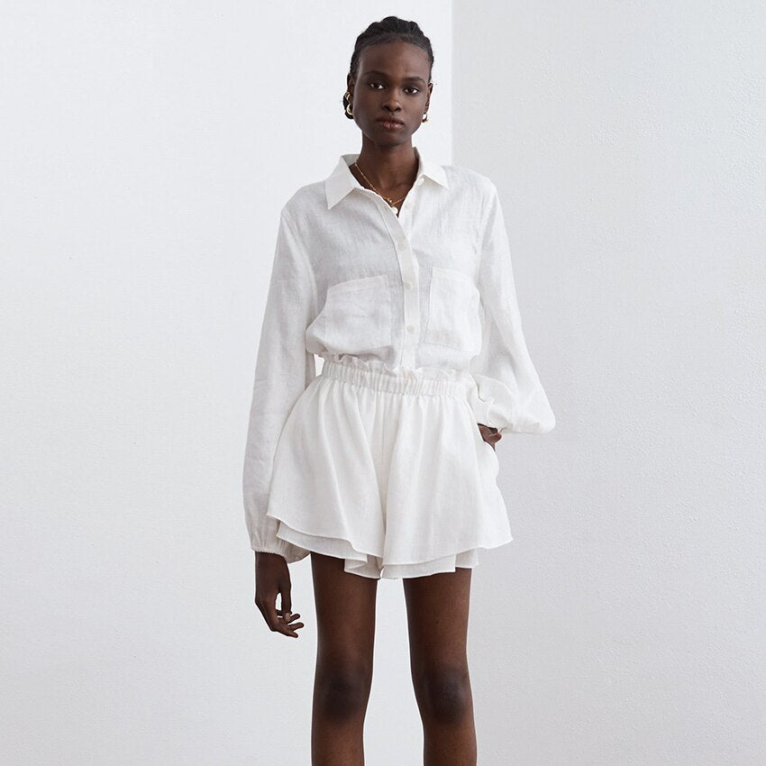 Linen Ruffle Short+Top Set