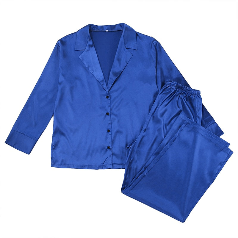Satin Silk Loose Long Sleeve Pyjama Set