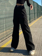 Low Rise Black Jeans Baggy Pocket