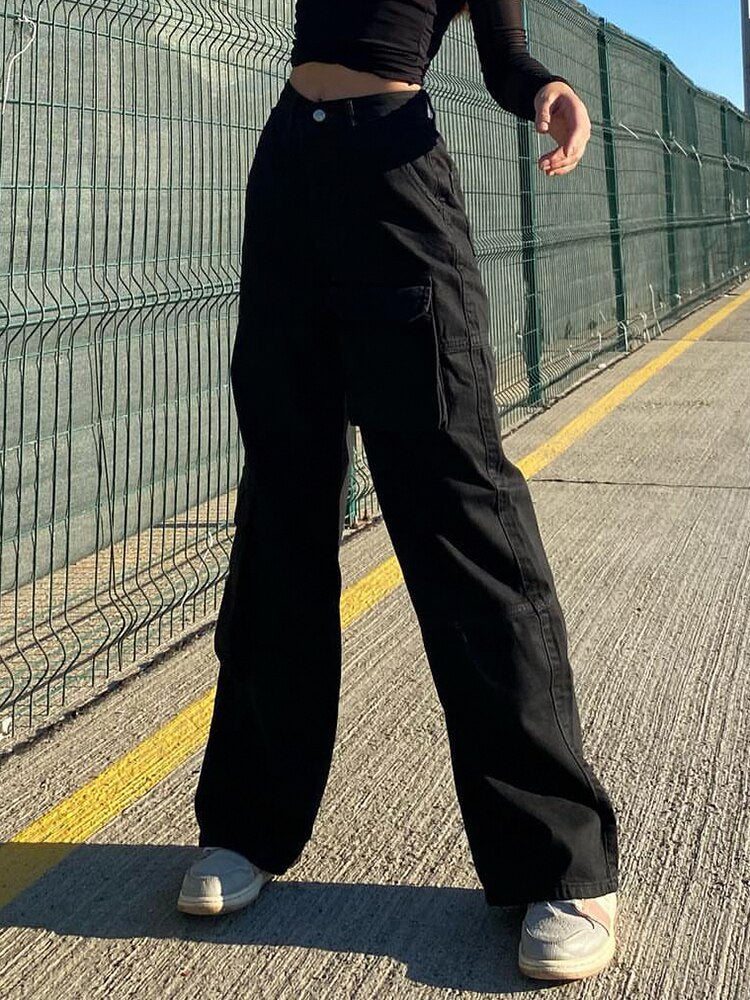 Low Rise Black Jeans Baggy Pocket