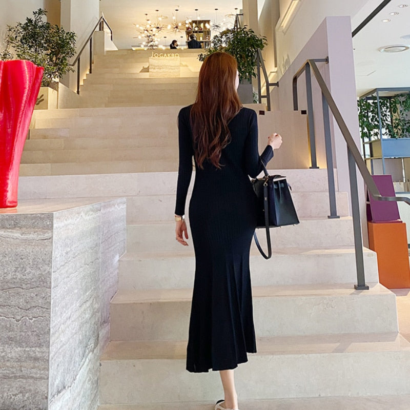 Maxi Long Sleeve V-neck Dress