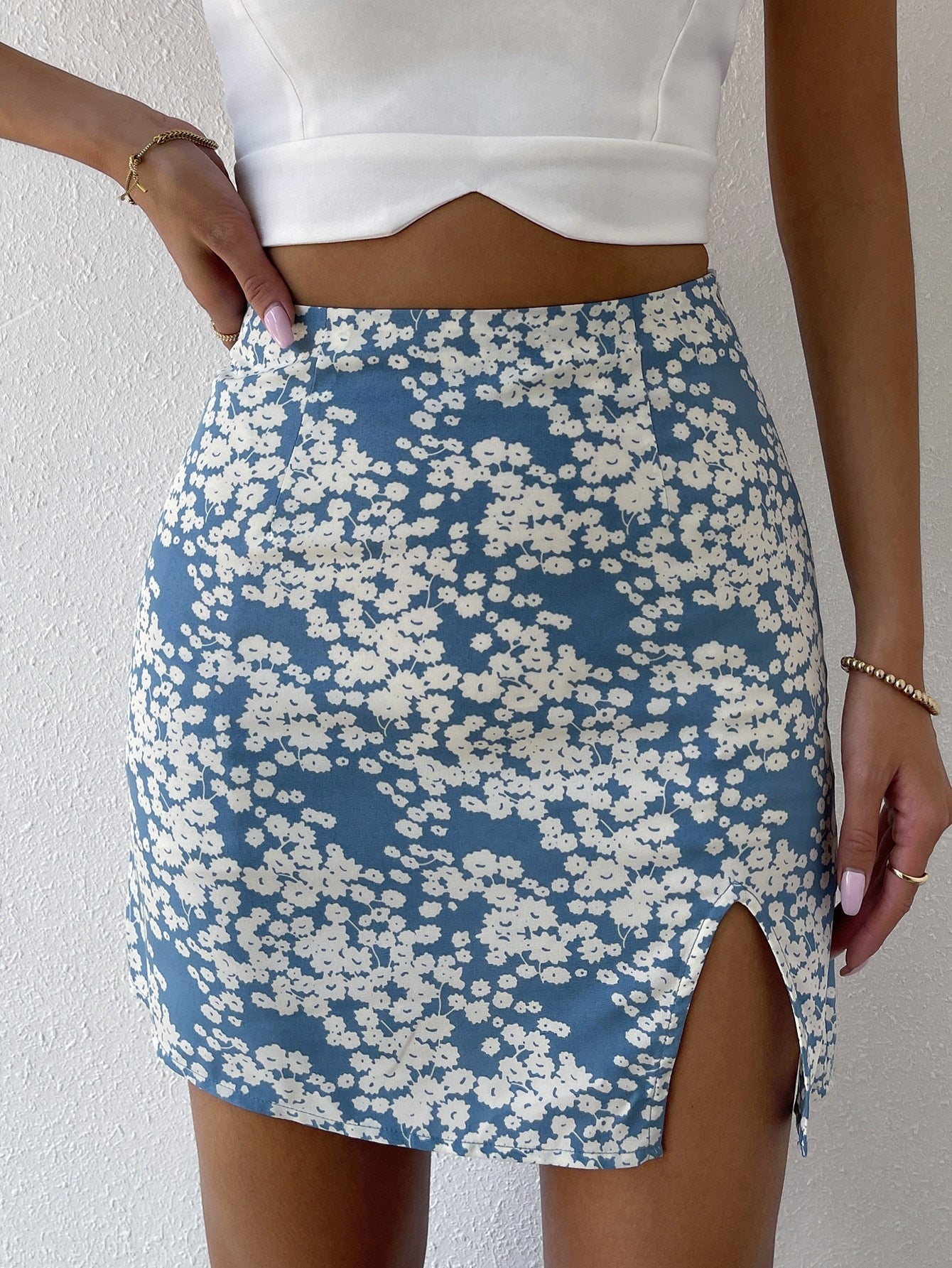 Floral Print High Waist Split Mini Skirts