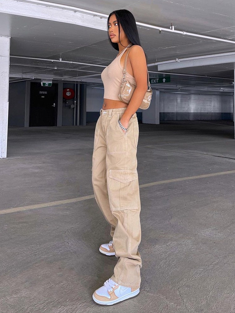 Wide Leg Cargo Jeans High Waist