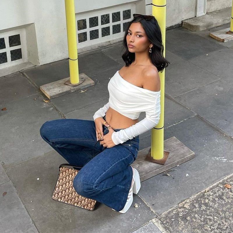Off Shoulder T-shirt Spring Long Sleeve
