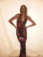 Print Lace Backless Long Dresses
