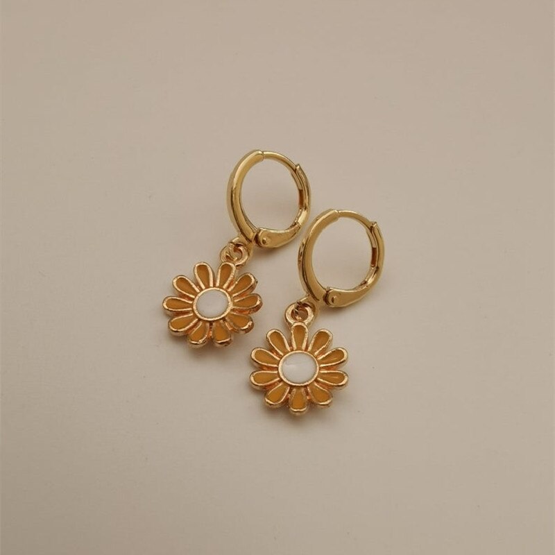 Gold Daisy Sunflower Hoop Earring