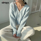 Knitted Cardigan Blue V-Neck