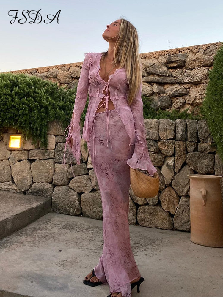 Pink Mesh Two Piece Set