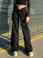 Low Rise Black Jeans Baggy Pocket