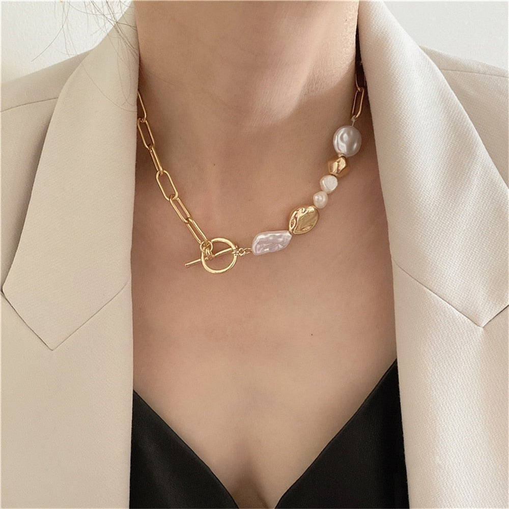 Pearl Chain Choker Necklace