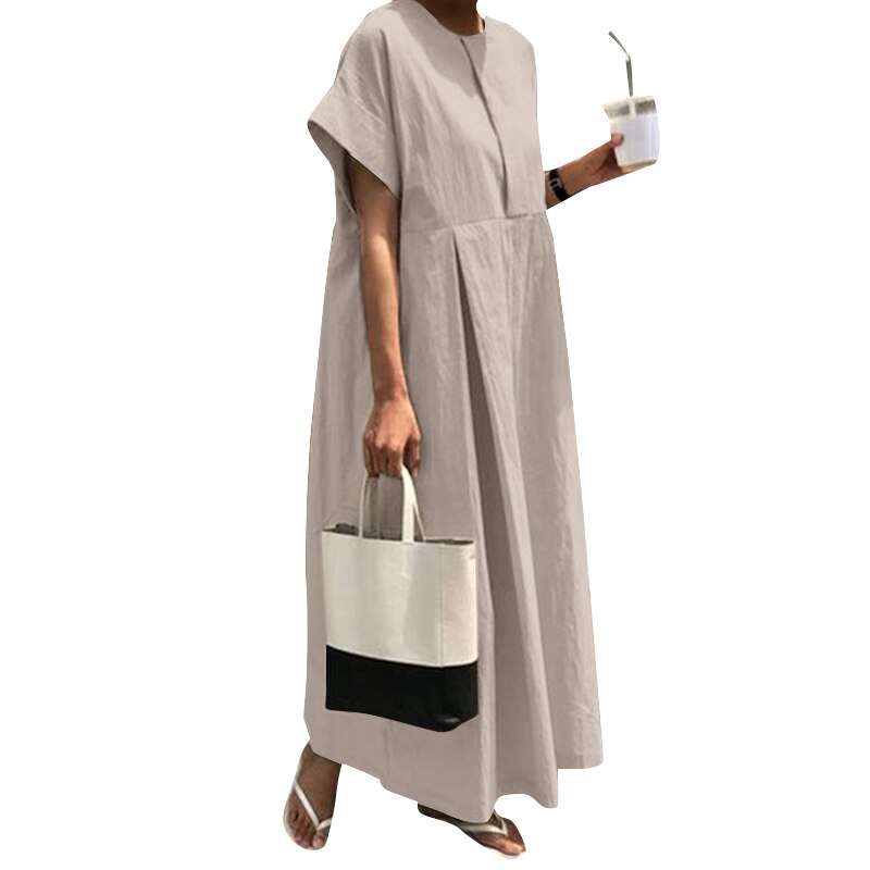 O-Neck Pleated Long Dress