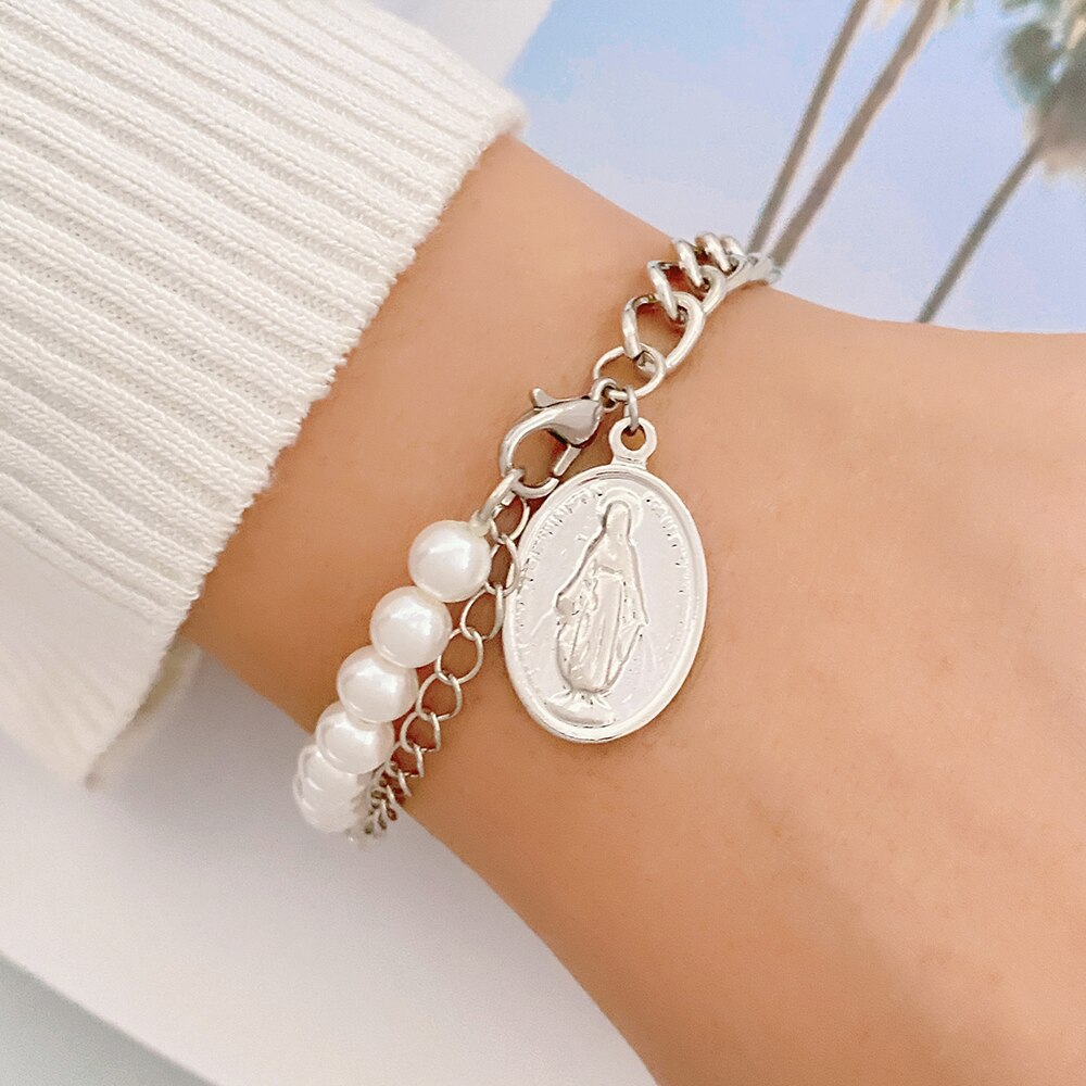 Gold Heart Pearl Smiley Bracelet