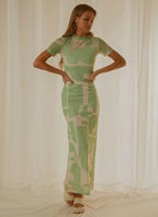 Green Graphic Print Maxi Dress