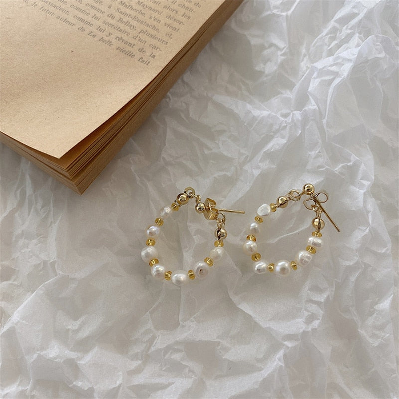 Pearl Gold Hoop Earrings