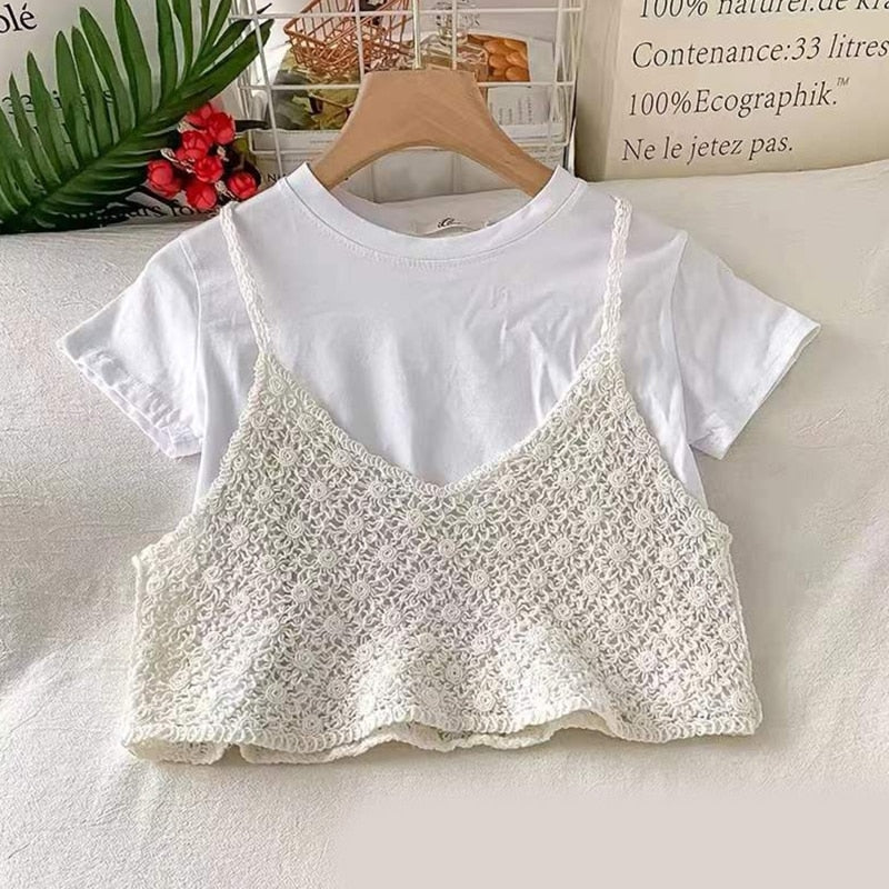 Crochet Knit Floral Crop Top