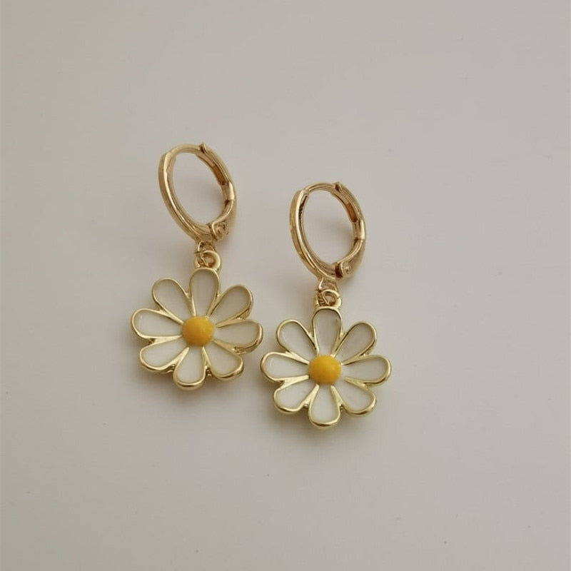 Gold Daisy Sunflower Hoop Earring