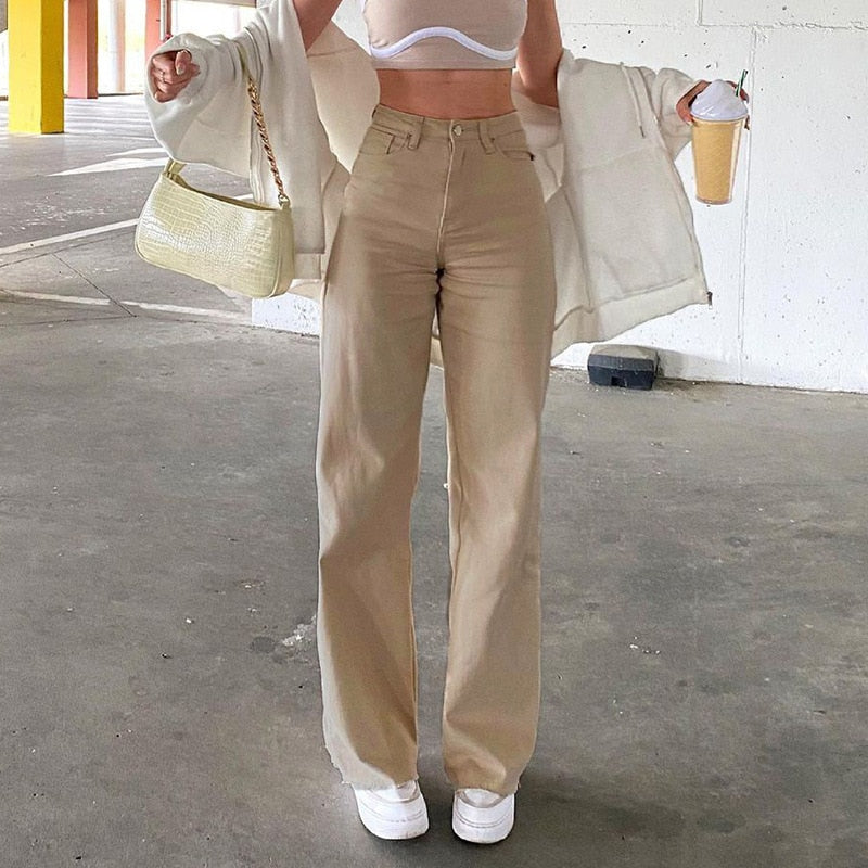 Brown  High Waist Stretch Wide Leg Denim