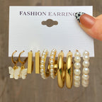 Gold Pearl Hoop Earrings Set