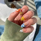 24pcs Small Oval Press On Nail Smiley Face