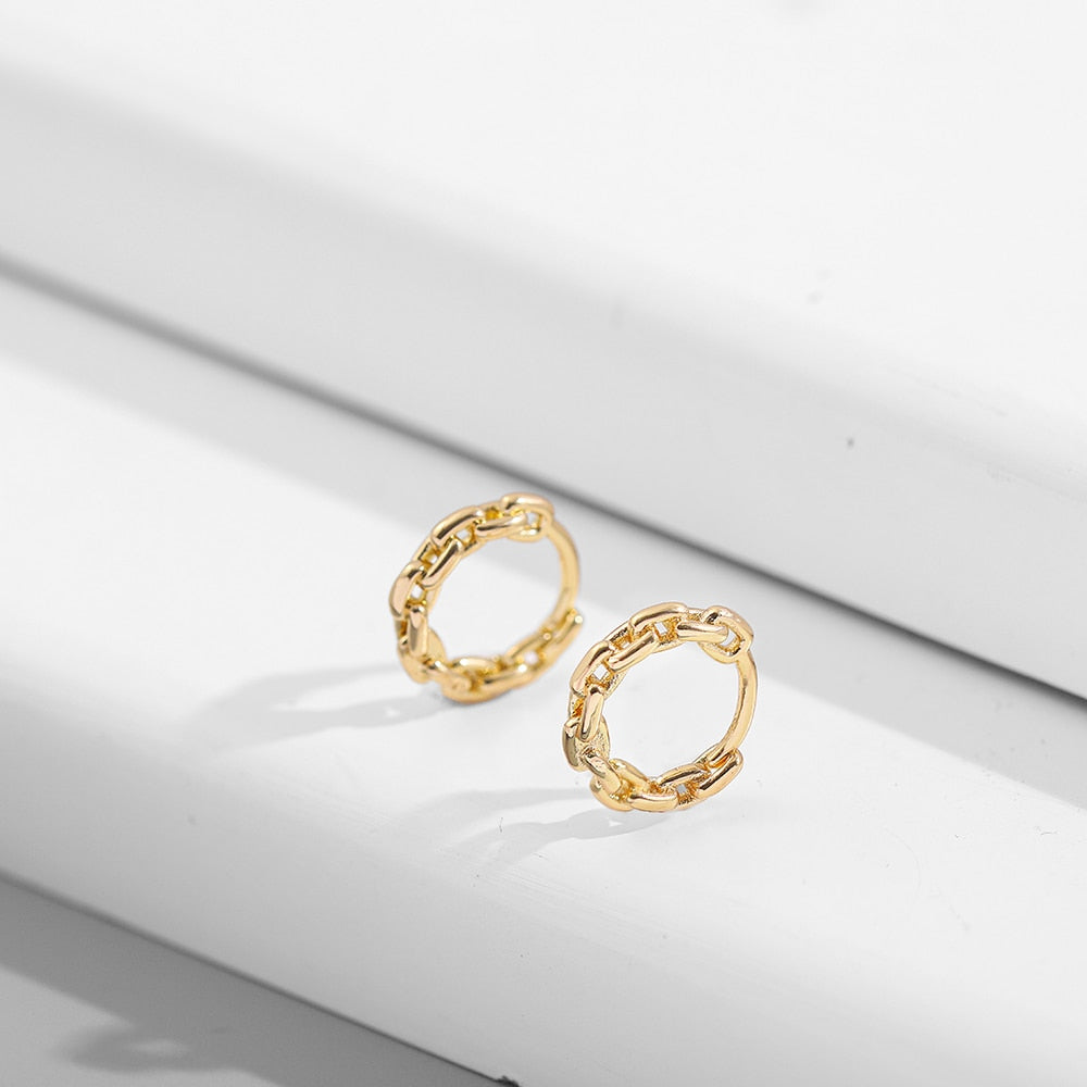 Gold Link Chain Hoops Earrings