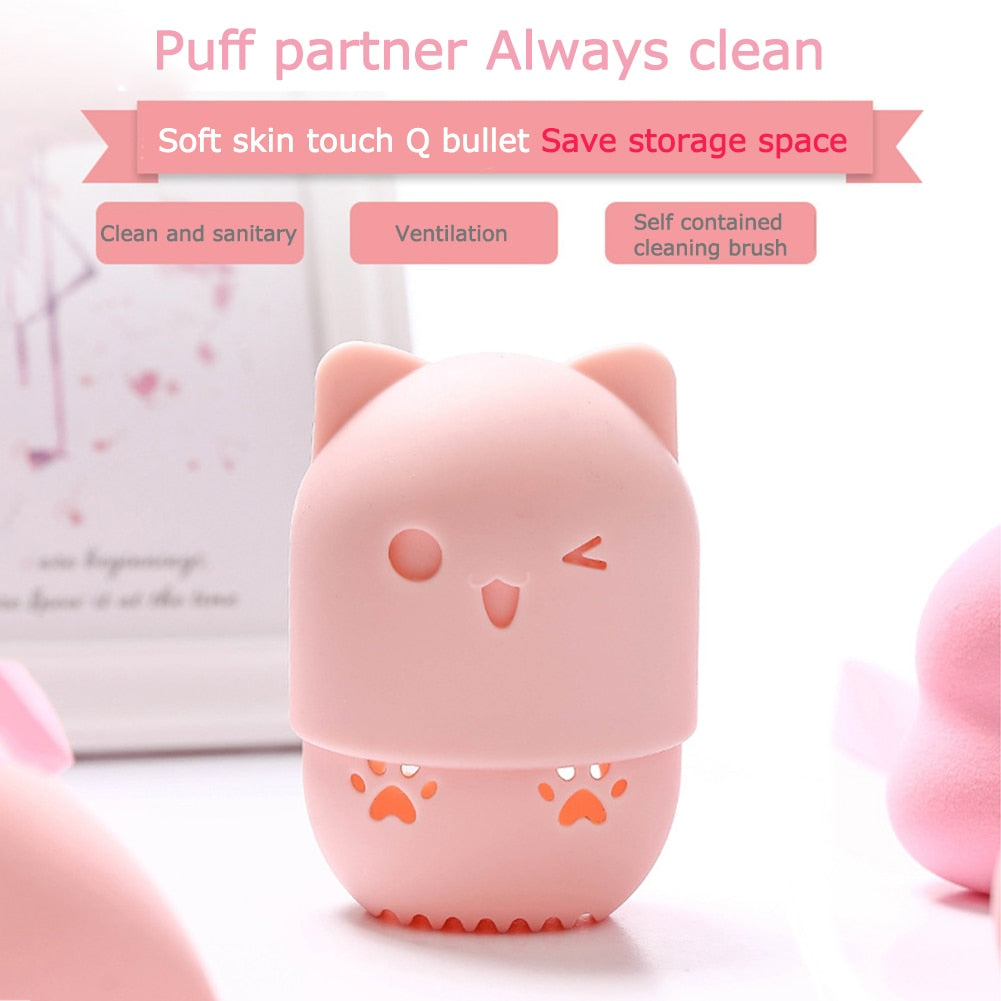 Portable Kitten Silicone Powder Puff Blender Holder