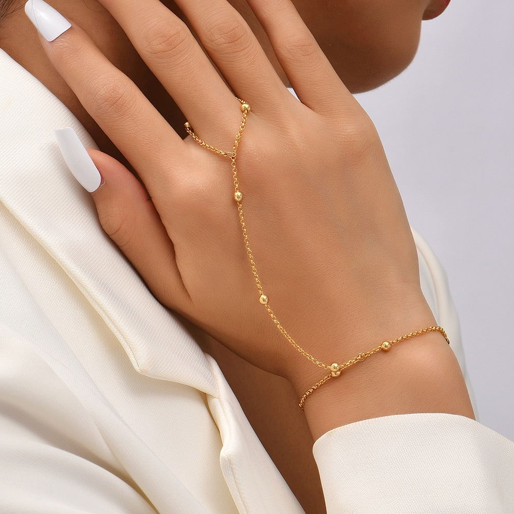 Pearl Chain Bracelet Ring