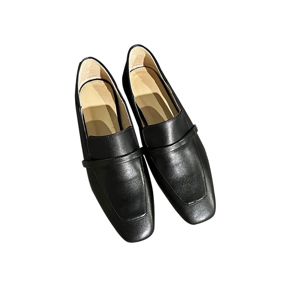 Leather Square Toe Flats Casual Loafers
