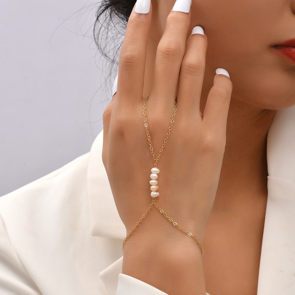 Pearl Chain  Finger Ring