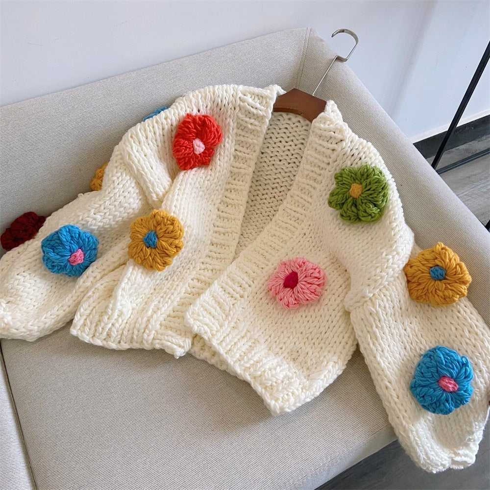 Flower Thick Sweater Cardigan