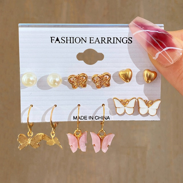 Gold Pearl Hoop Earrings Set