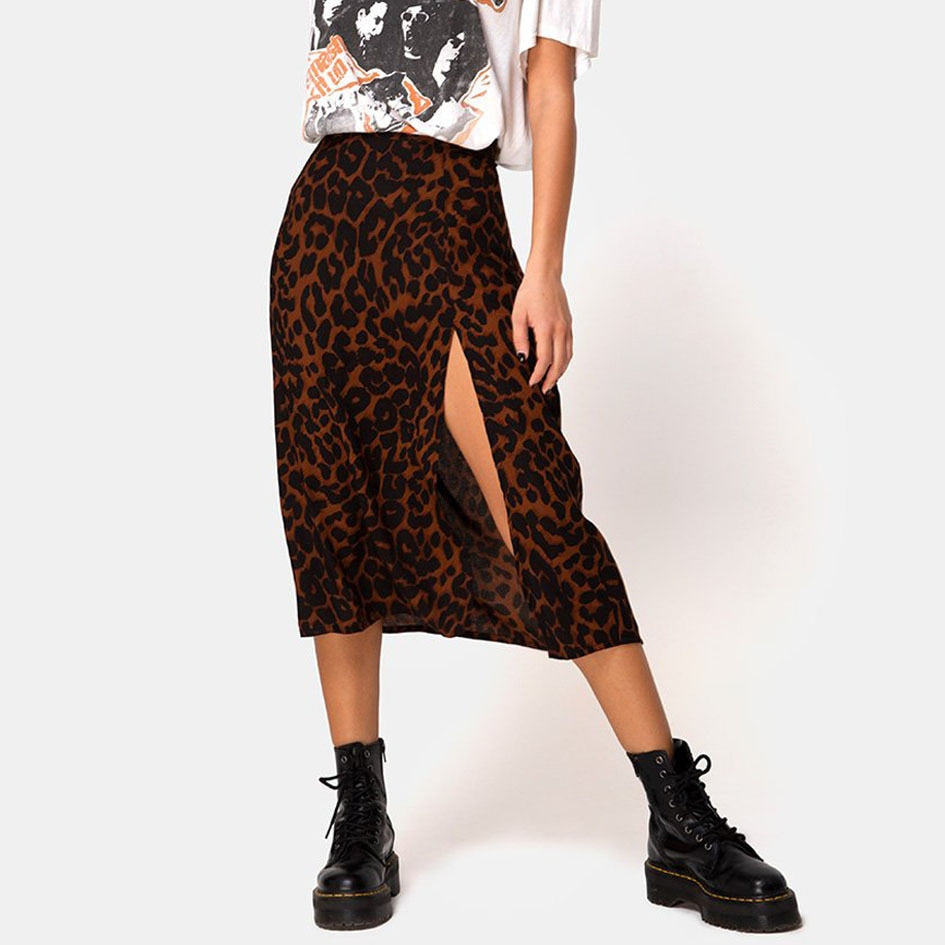 Split Midi Skirts Floral Printing