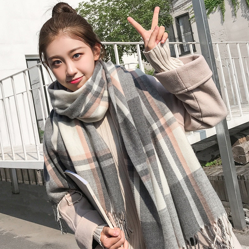 Preppy Style Fringed Scarf
