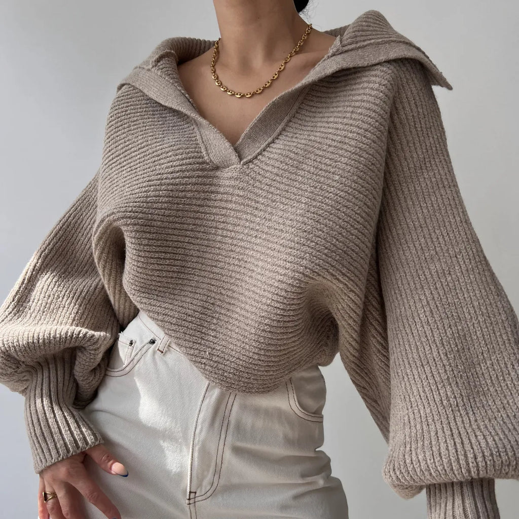 Knitted Turn Down Collar Jumper